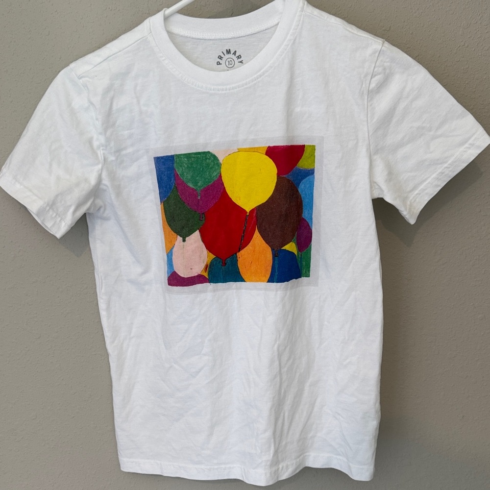 Primary White Tee with Colorful Balloon Print